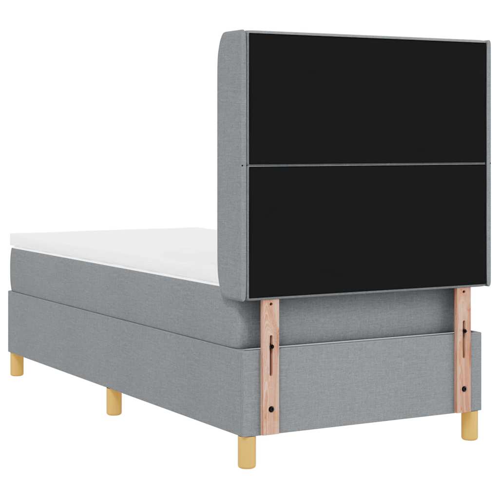 Boxrugós ágy LED szalagokkal Világosszürke 90 x 190 cm szövet