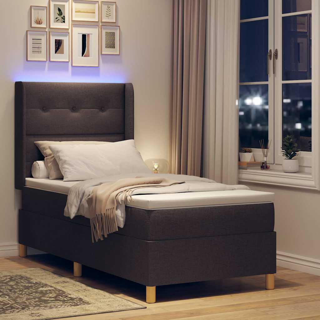Boxrugós ágy LED szalagokkal Barna 90 x 190 cm szövet