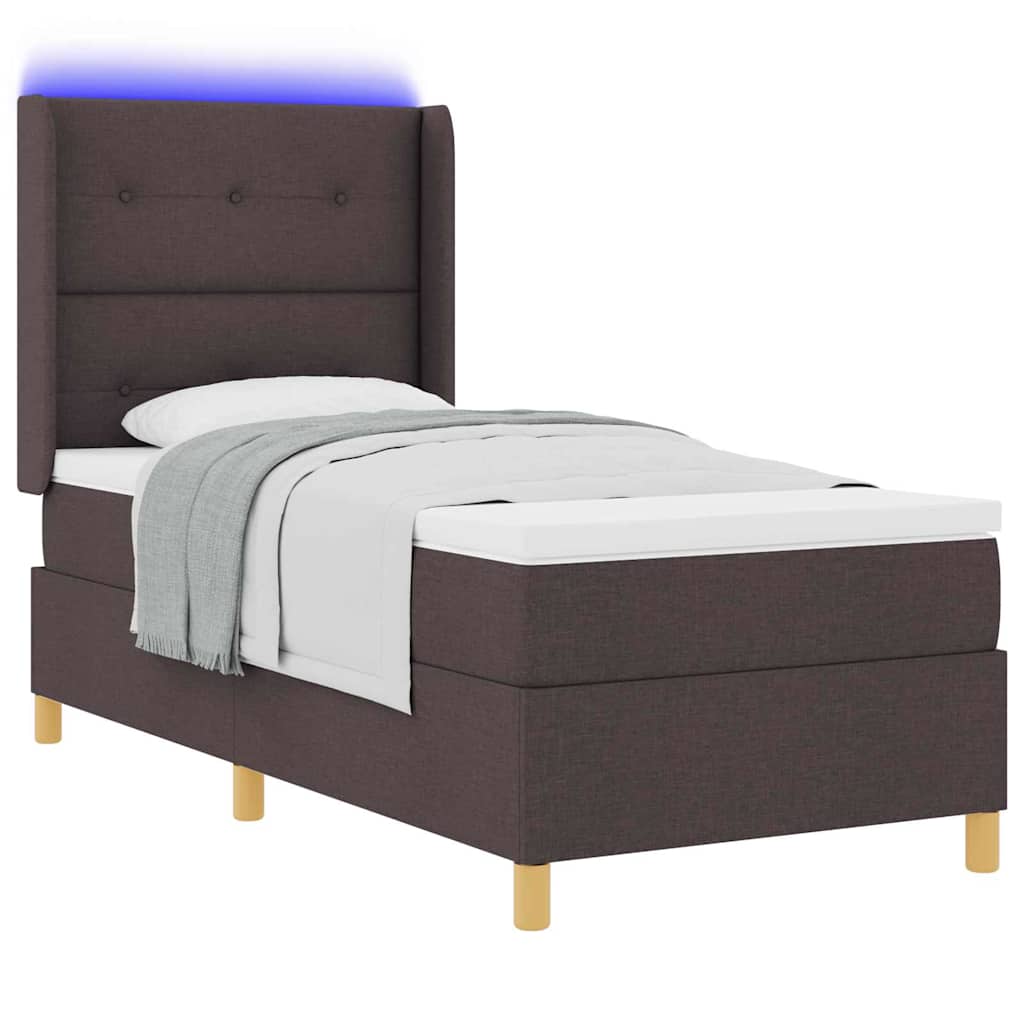 Boxrugós ágy LED szalagokkal Barna 90 x 190 cm szövet
