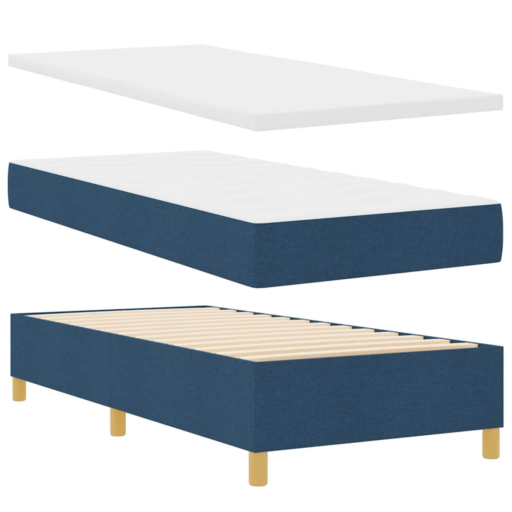 Boxrugós ágy LED szalagokkal fejtámlával Kék 90 x 190 cm szövet