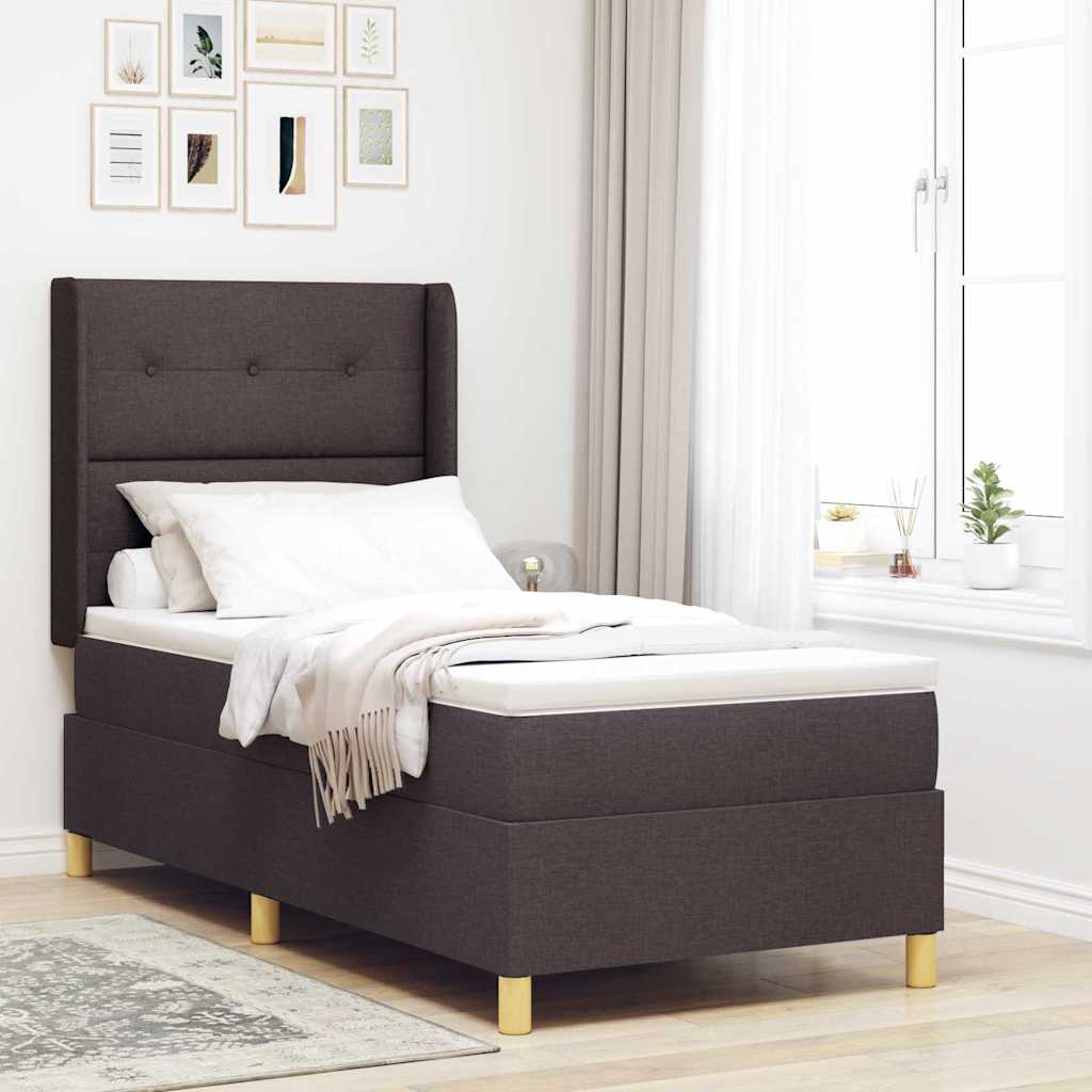 Boxrugós ágy LED szalagokkal Barna 90 x 200 cm szövet