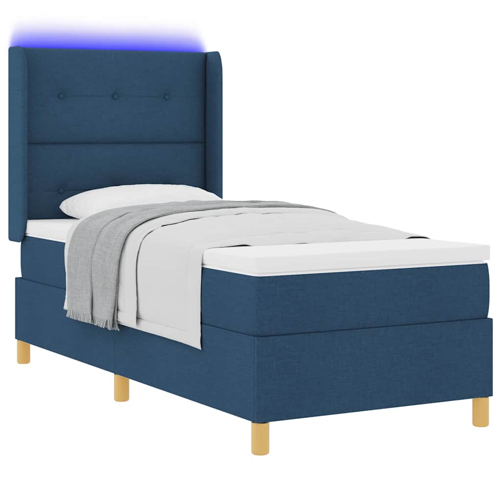 Boxrugós ágy LED szalagokkal fejtámlával Kék 90 x 200 cm szövet