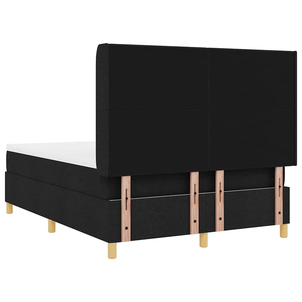 Boxrugós ágy LED szalagokkal Fekete 140 x 190 cm szövet