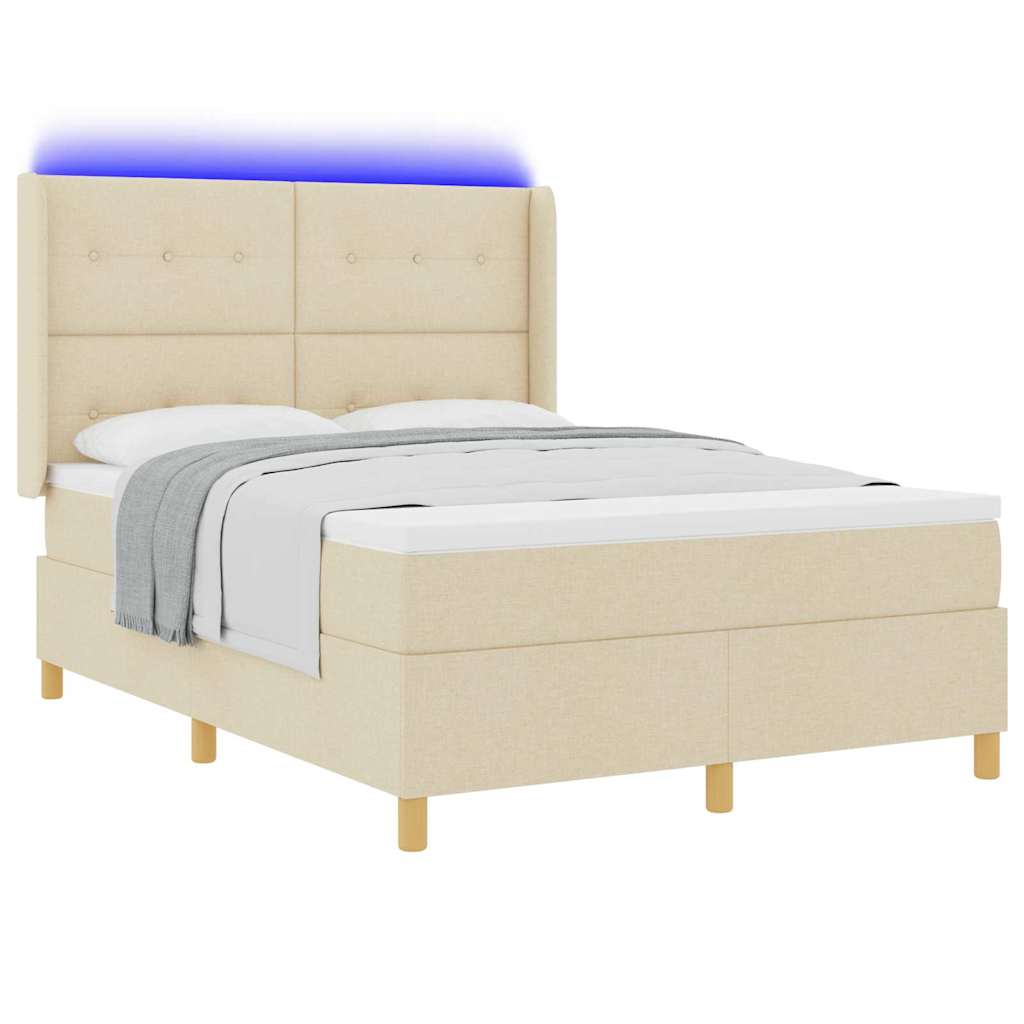 Boxrugós ágy LED szalagokkal Krém 160 x 200 cm szövet