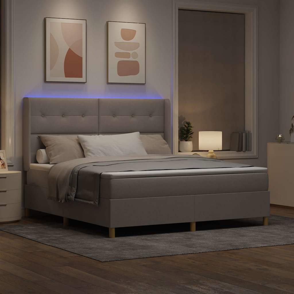 Boxrugós ágy LED szalagokkal Tópszínű 180 x 200 cm szövet