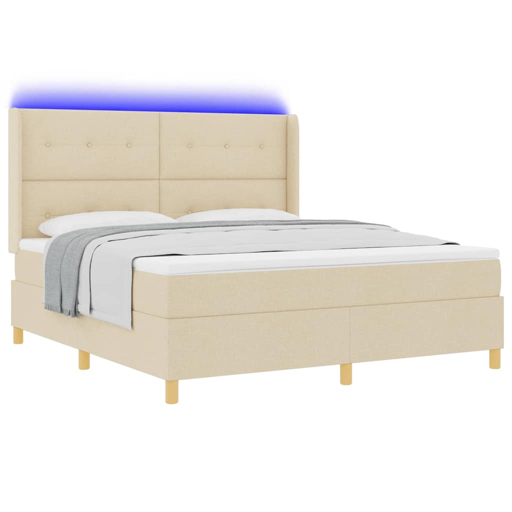 Boxrugós ágy LED szalagokkal Krém 180 x 200 cm szövet