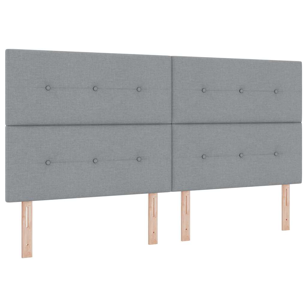 Boxrugós ágy LED szalagokkal Világosszürke 200 x 200 cm szövet