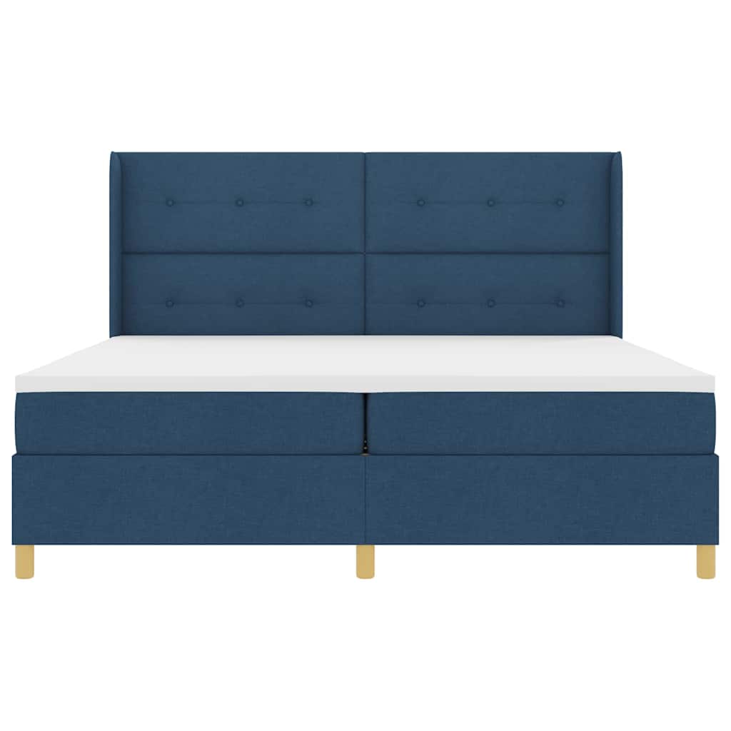 Boxrugós ágy LED szalagokkal Kék 200 x 200 cm szövet