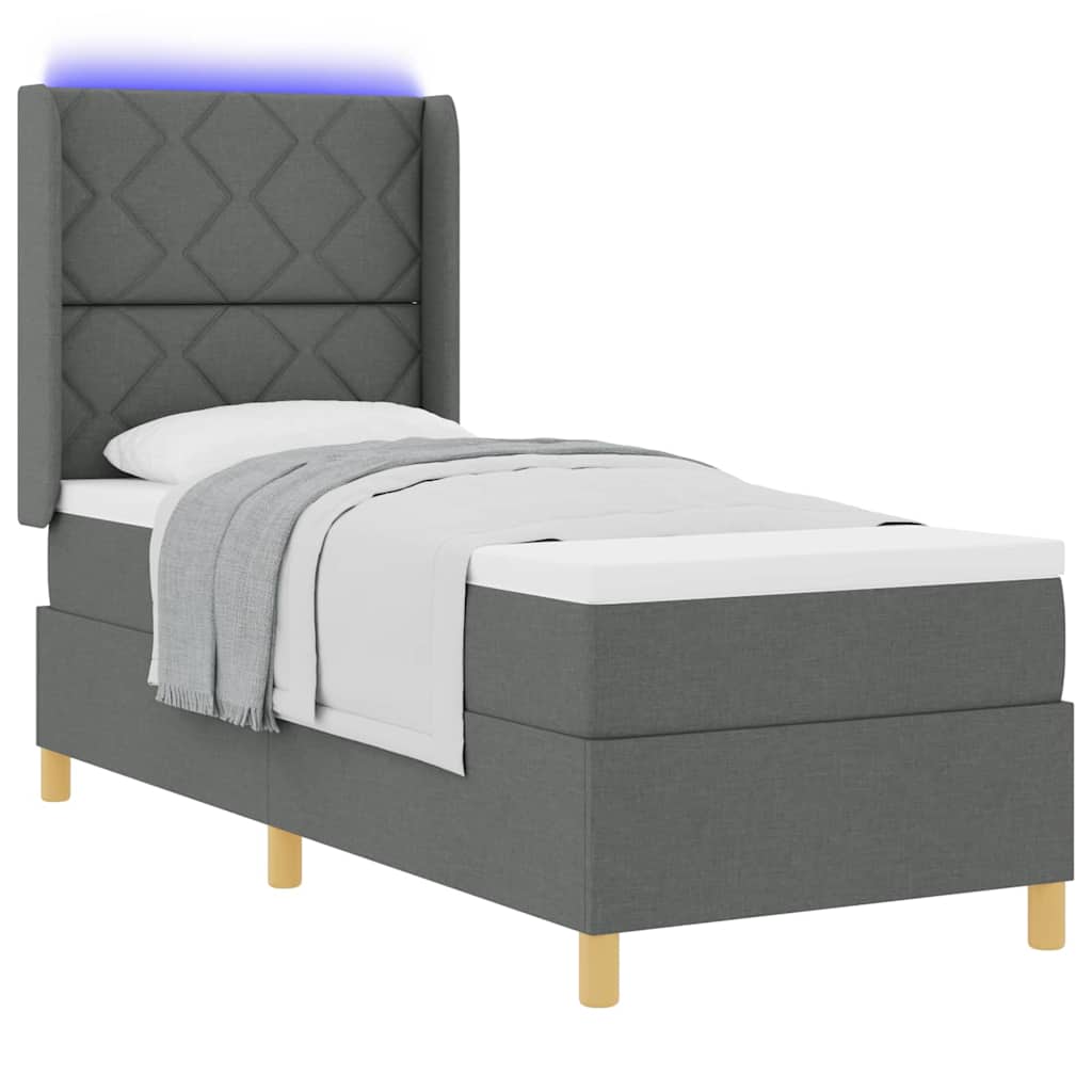 Boxrugós ágy LED szalagokkal Szürke 80 x 200 cm szövet
