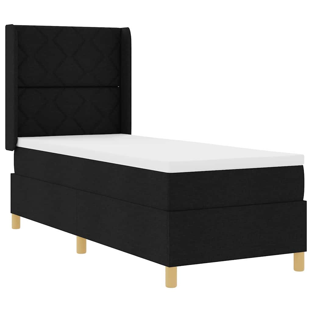 Boxrugós ágy LED szalagokkal Fekete 80 x 200 cm szövet