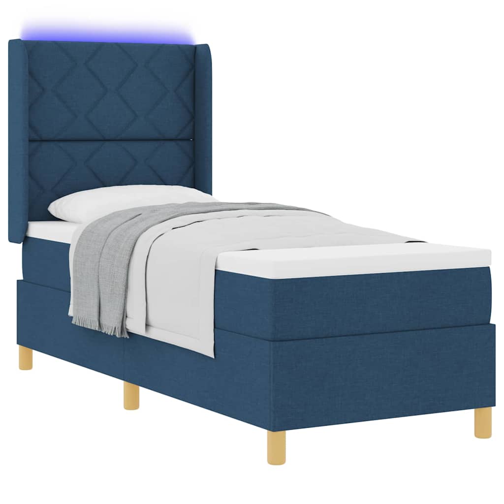 Boxrugós ágy LED szalagokkal fejtámlával Kék 80 x 200 cm szövet