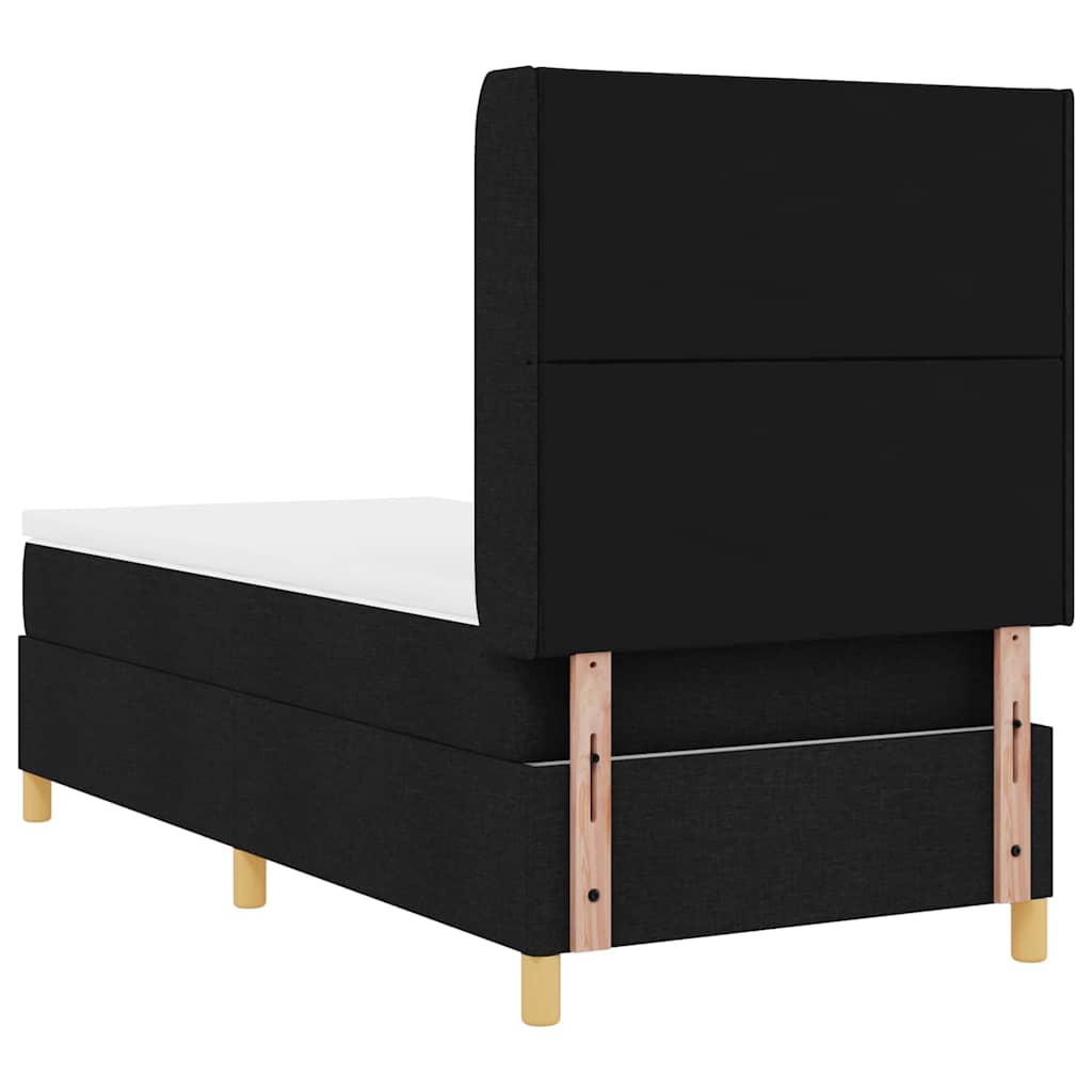 Boxrugós ágy LED szalagokkal Fekete 90 x 190 cm szövet