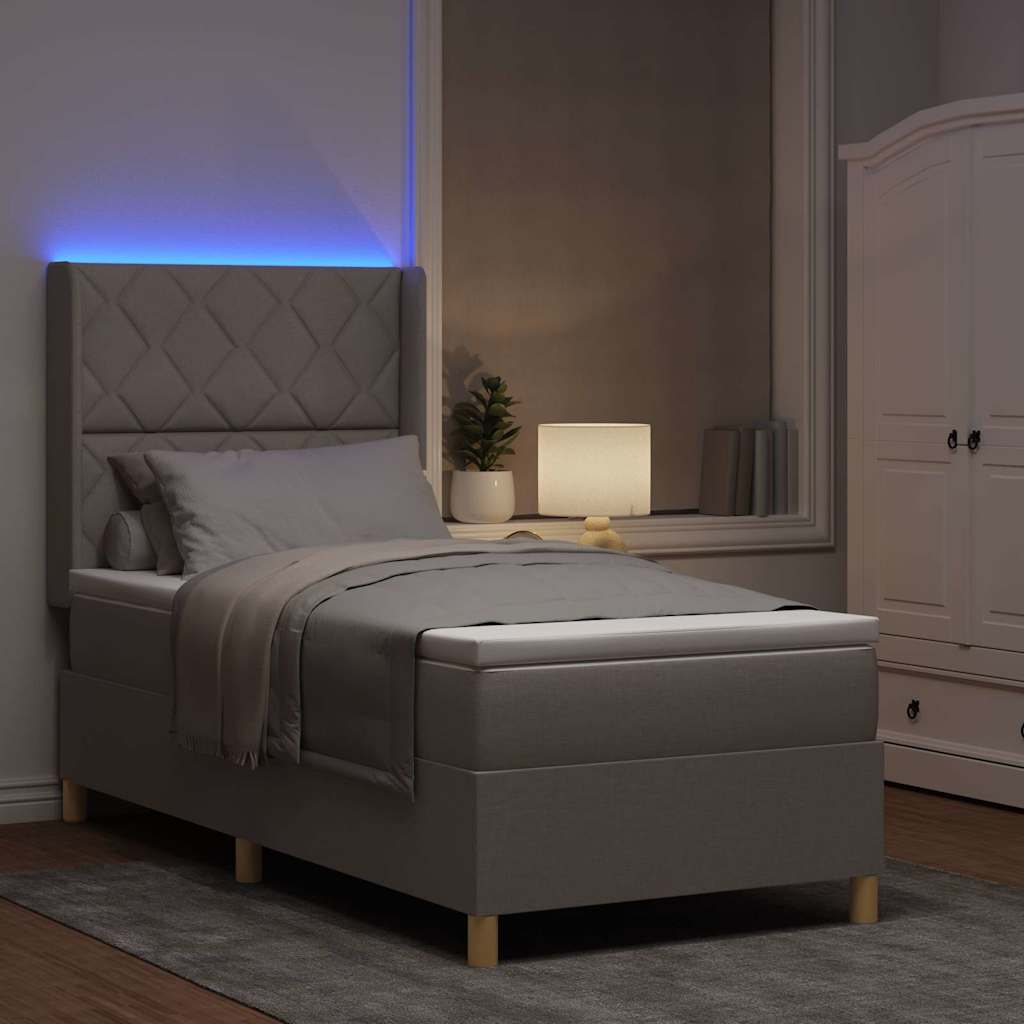Boxrugós ágy LED szalagokkal Tópszínű 90 x 190 cm szövet