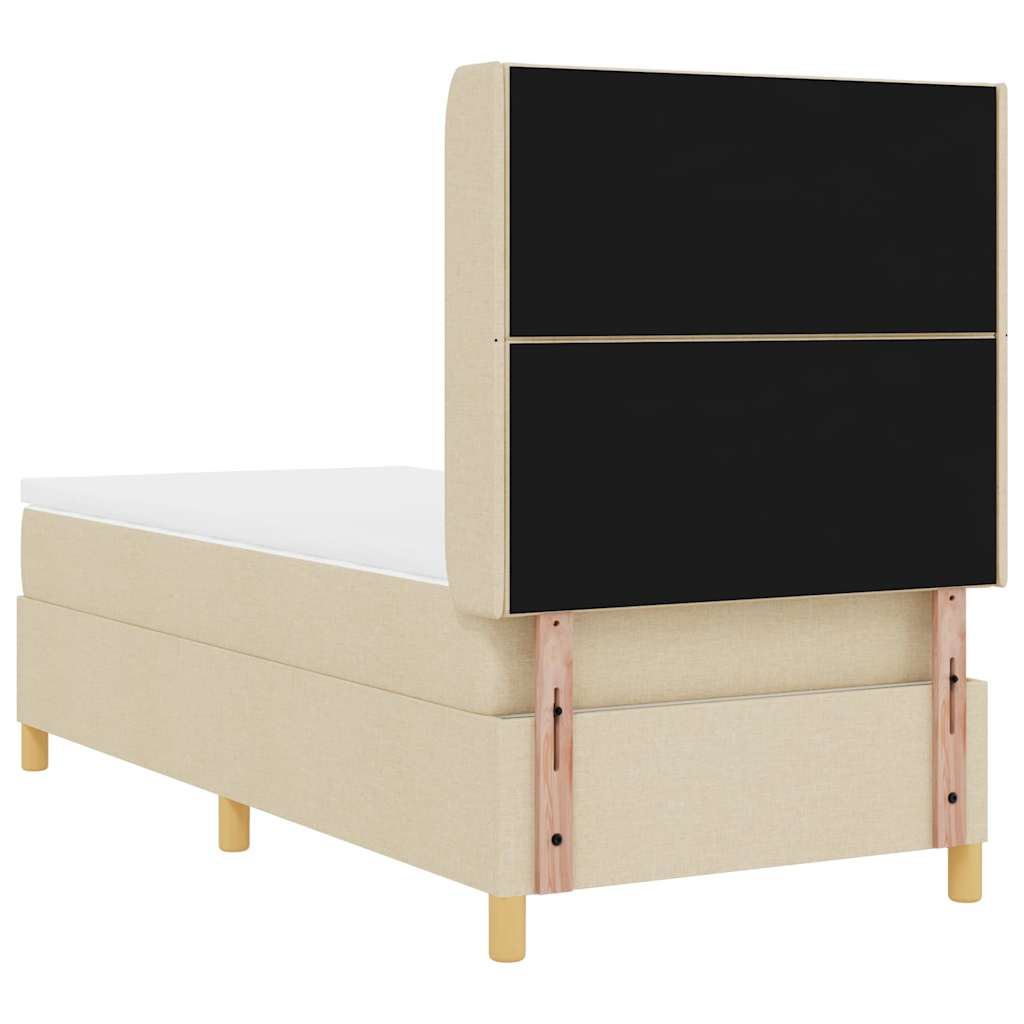 Boxrugós ágy LED szalagokkal Krém 90 x 200 cm szövet