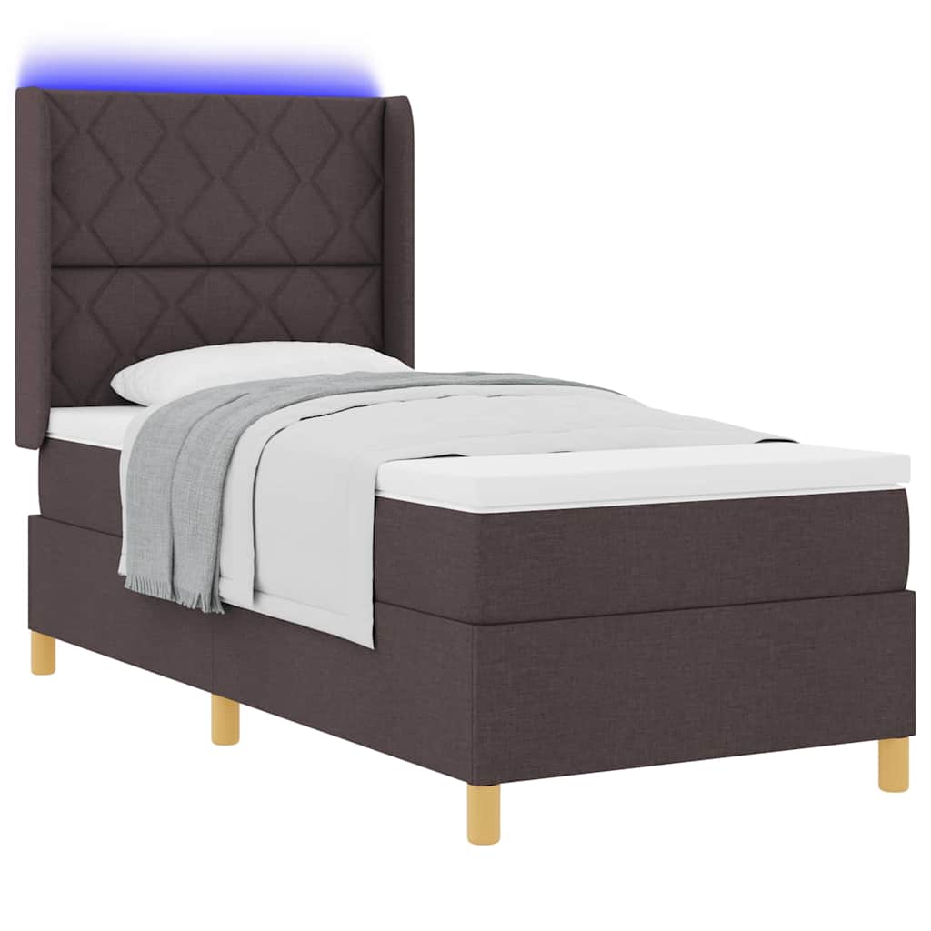 Boxrugós ágy LED szalagokkal Barna 100 x 200 cm szövet