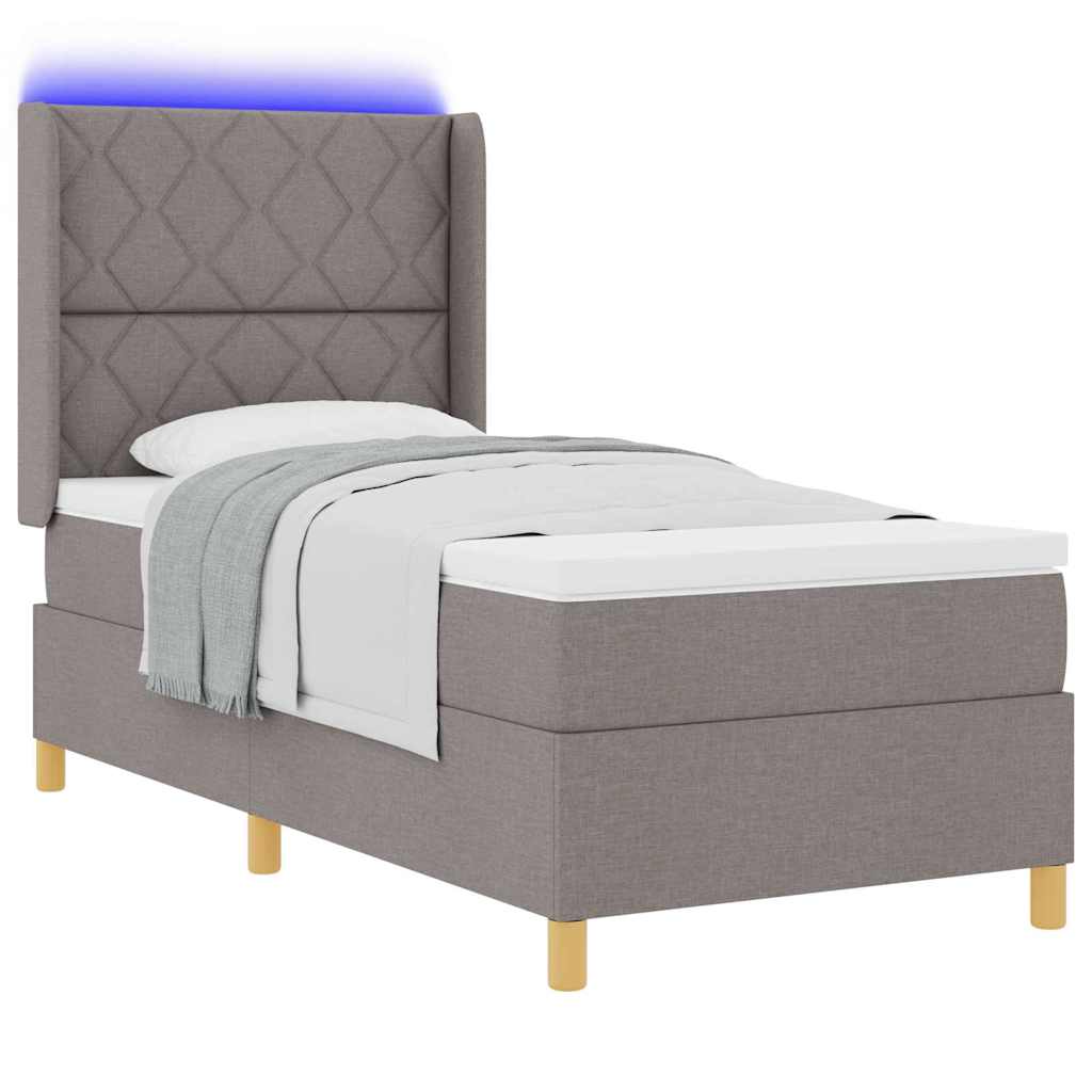 Boxrugós ágy LED szalagokkal Tópszínű 100 x 200 cm szövet