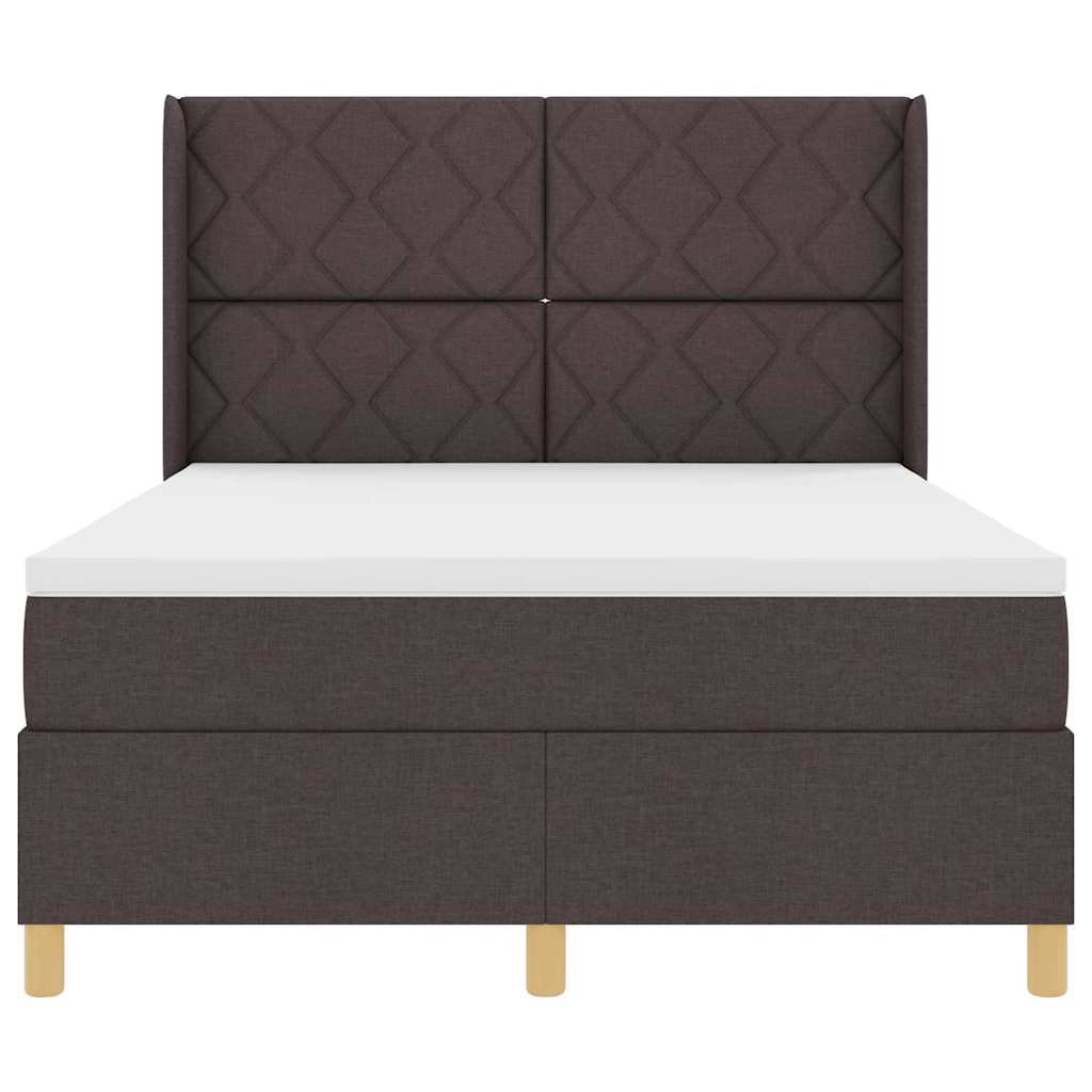 Boxrugós ágy LED szalagokkal Barna 140 x 190 cm szövet