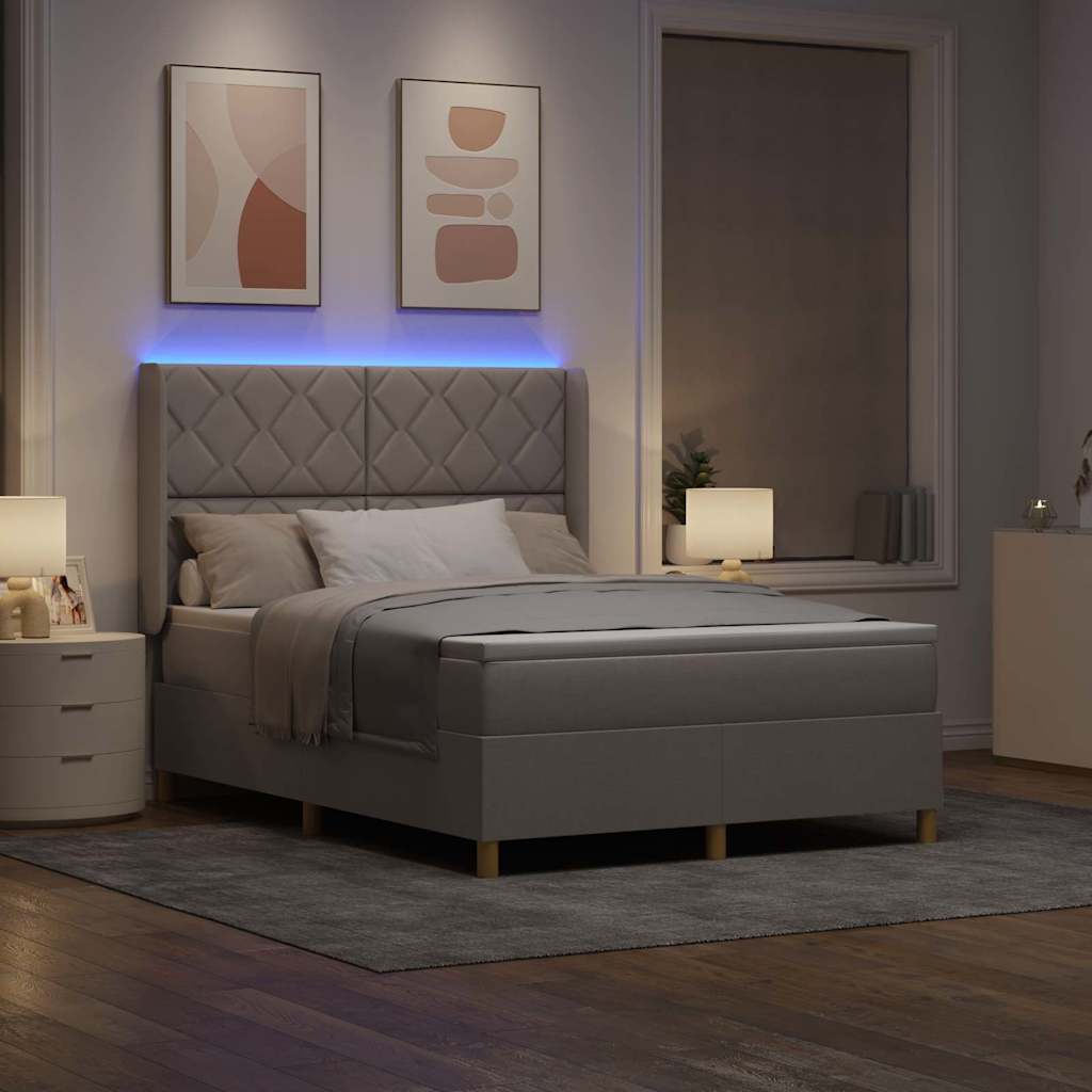 Boxrugós ágy LED szalagokkal Tópszínű 140 x 200 cm szövet
