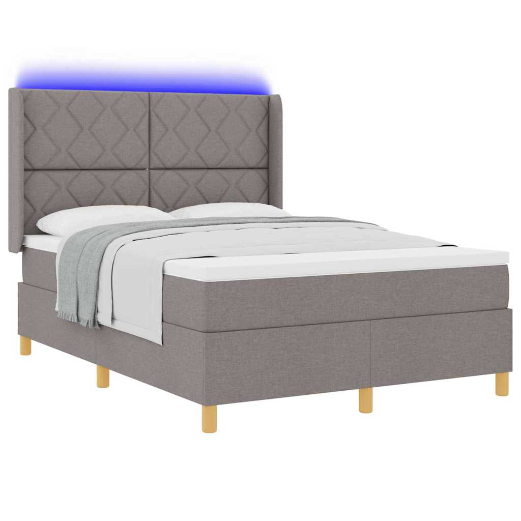 Boxrugós ágy LED szalagokkal Tópszínű 140 x 200 cm szövet