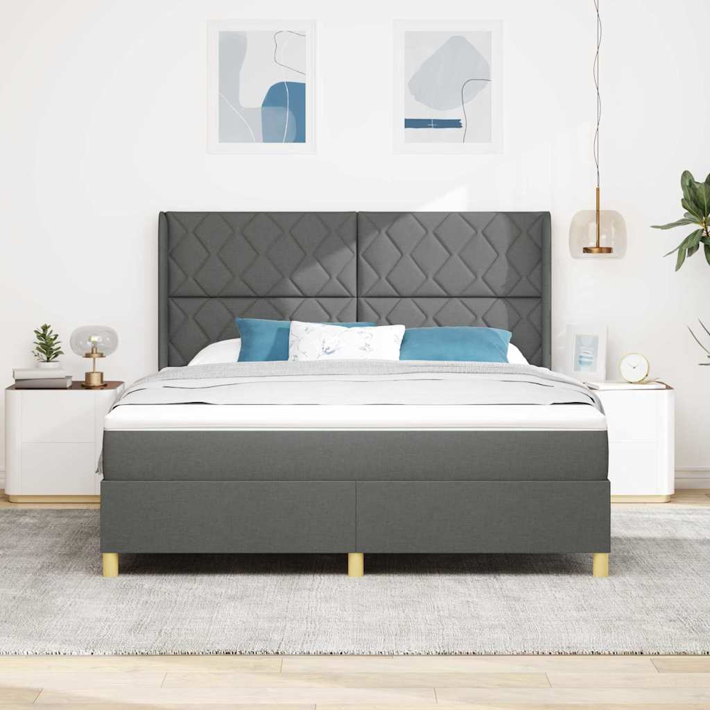 Boxrugós ágy LED szalagokkal Szürke 180 x 200 cm szövet