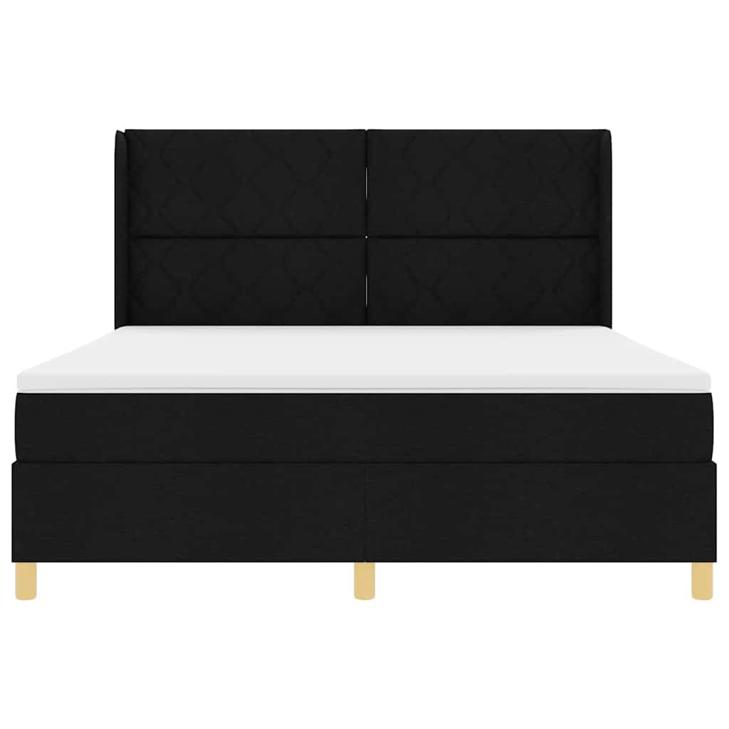 Boxrugós ágy LED szalagokkal Fekete 180 x 200 cm szövet