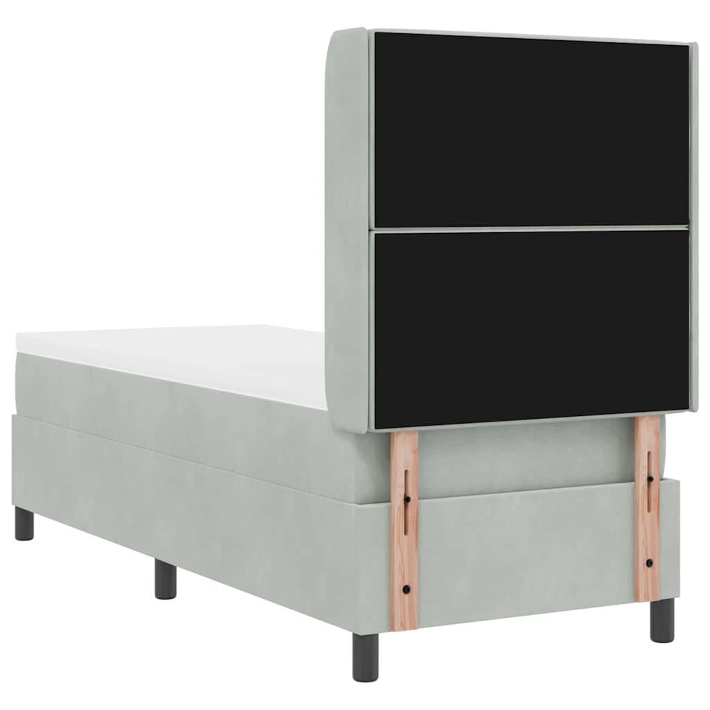 Boxrugós ágy matracmal leddel Világosszürke 80 x 200 cm Bársony