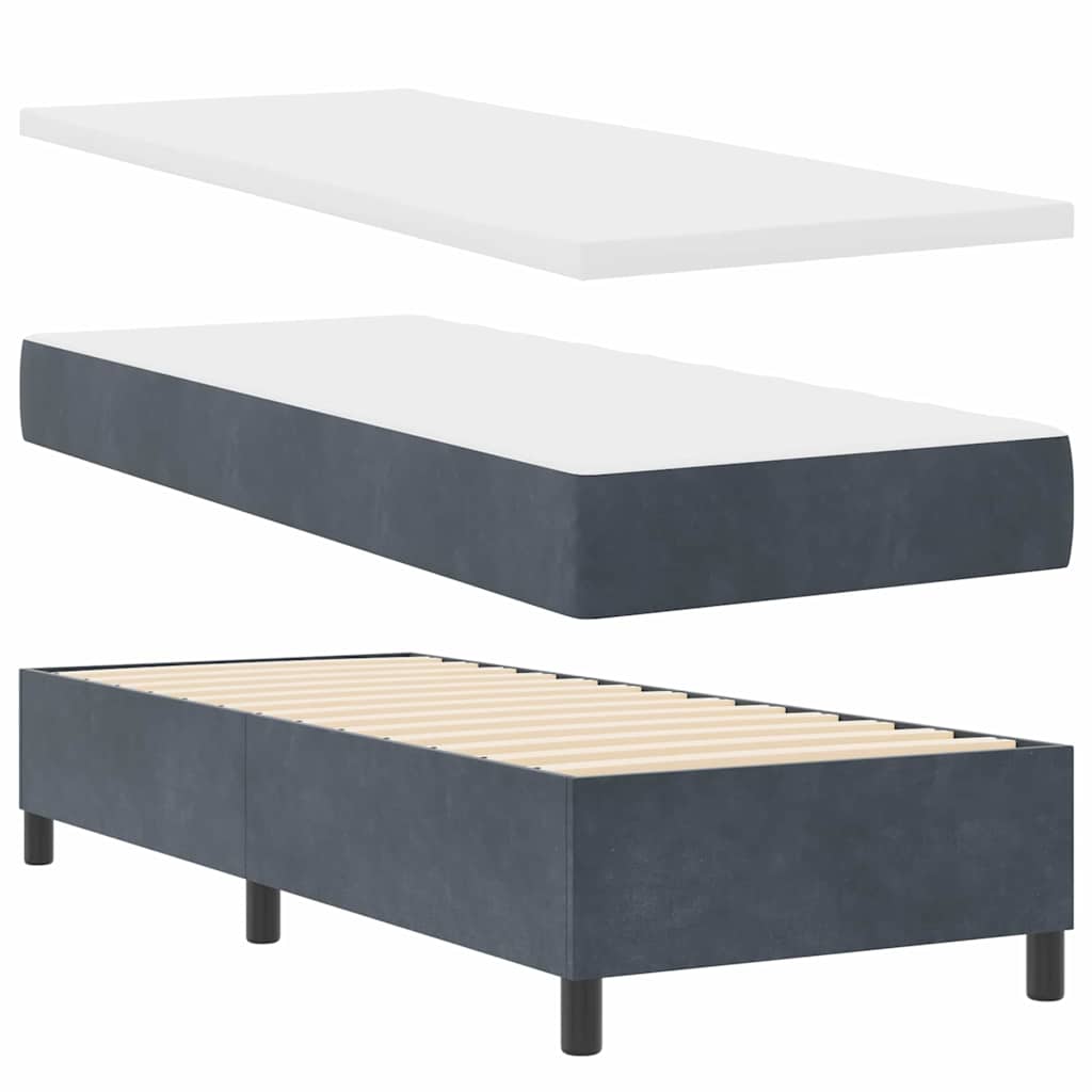 Boxrugós ágy matracmal leddel Sötétszürke 80 x 200 cm Bársony