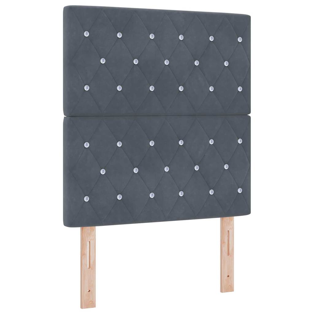 Boxrugós ágy matracmal leddel Sötétszürke 80 x 200 cm Bársony