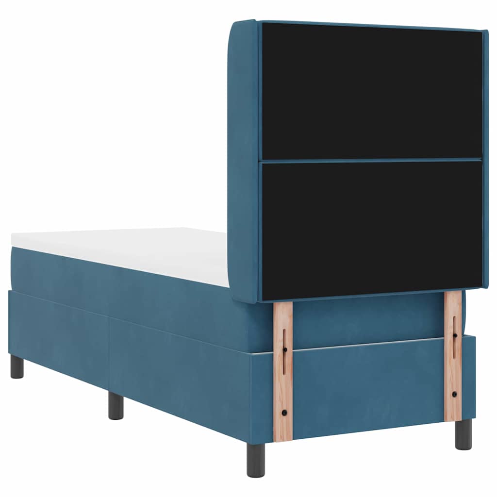 Boxrugós ágy matracmal leddel Kék 80 x 200 cm Bársony