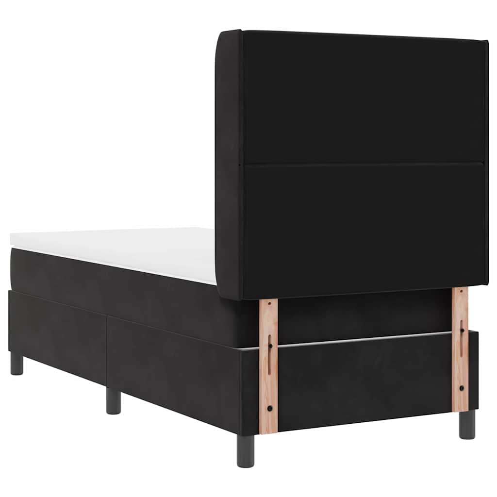 Boxrugós ágy matracmal leddel Fekete 90 x 190 cm Bársony