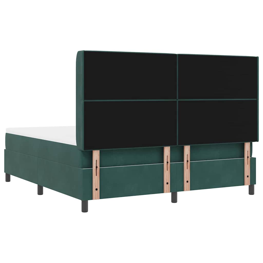 Boxrugós ágy matracmal leddel Sötétzöld 180 x 200 cm Bársony