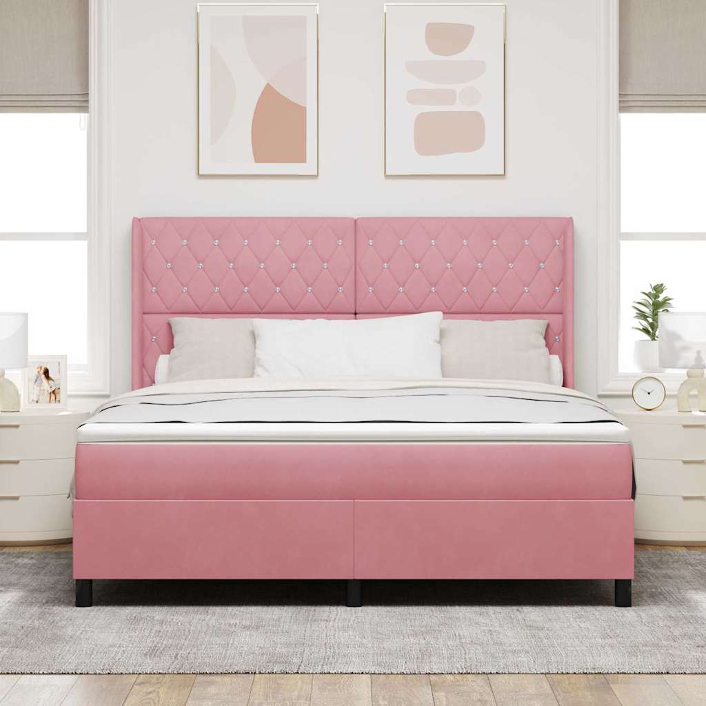 Boxrugós ágy matracmal leddel Rózsaszín 180 x 200 cm Bársony