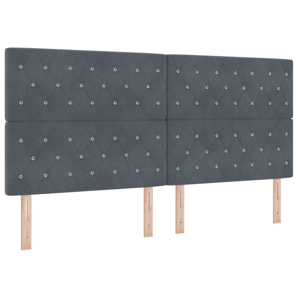 Boxrugós ágy matracmal leddel Sötétszürke 200 x 200 cm Bársony