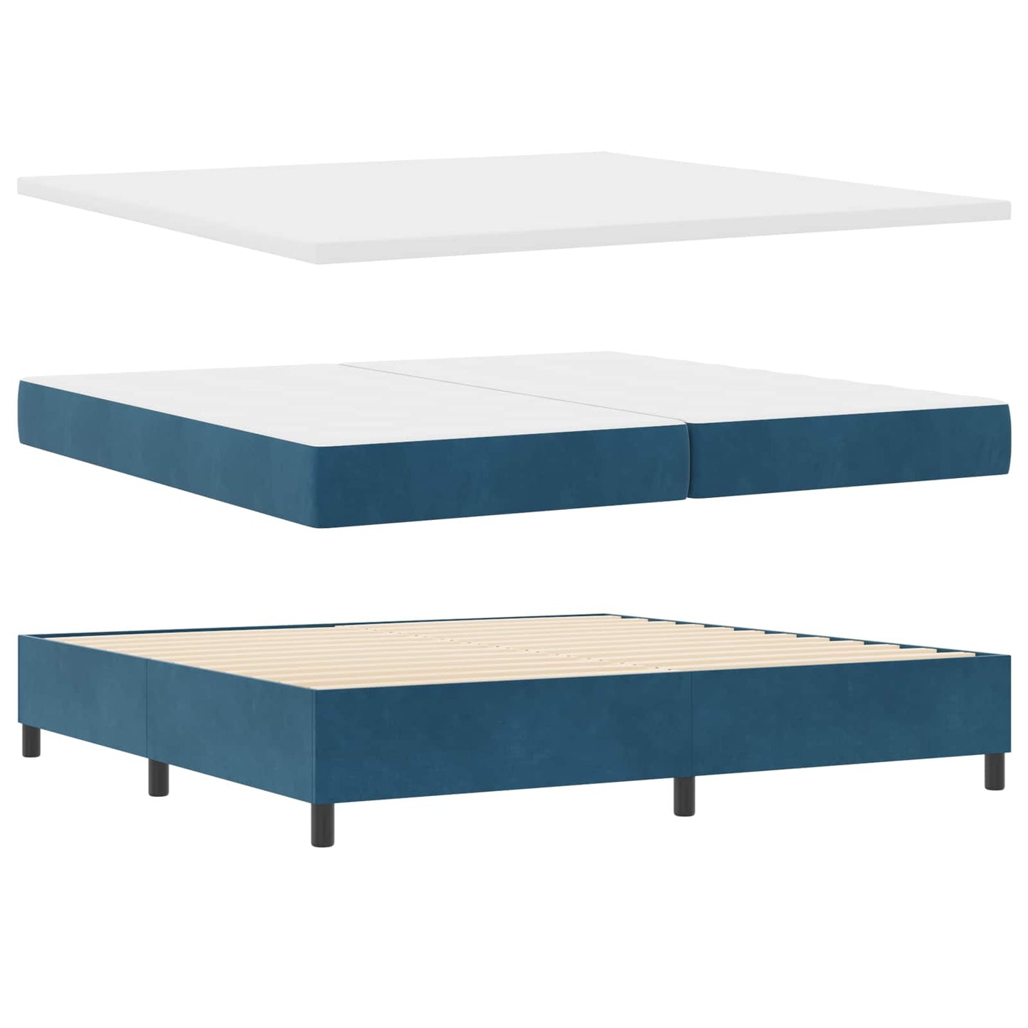 Boxrugós ágy matracmal leddel Kék 200 x 200 cm Bársony
