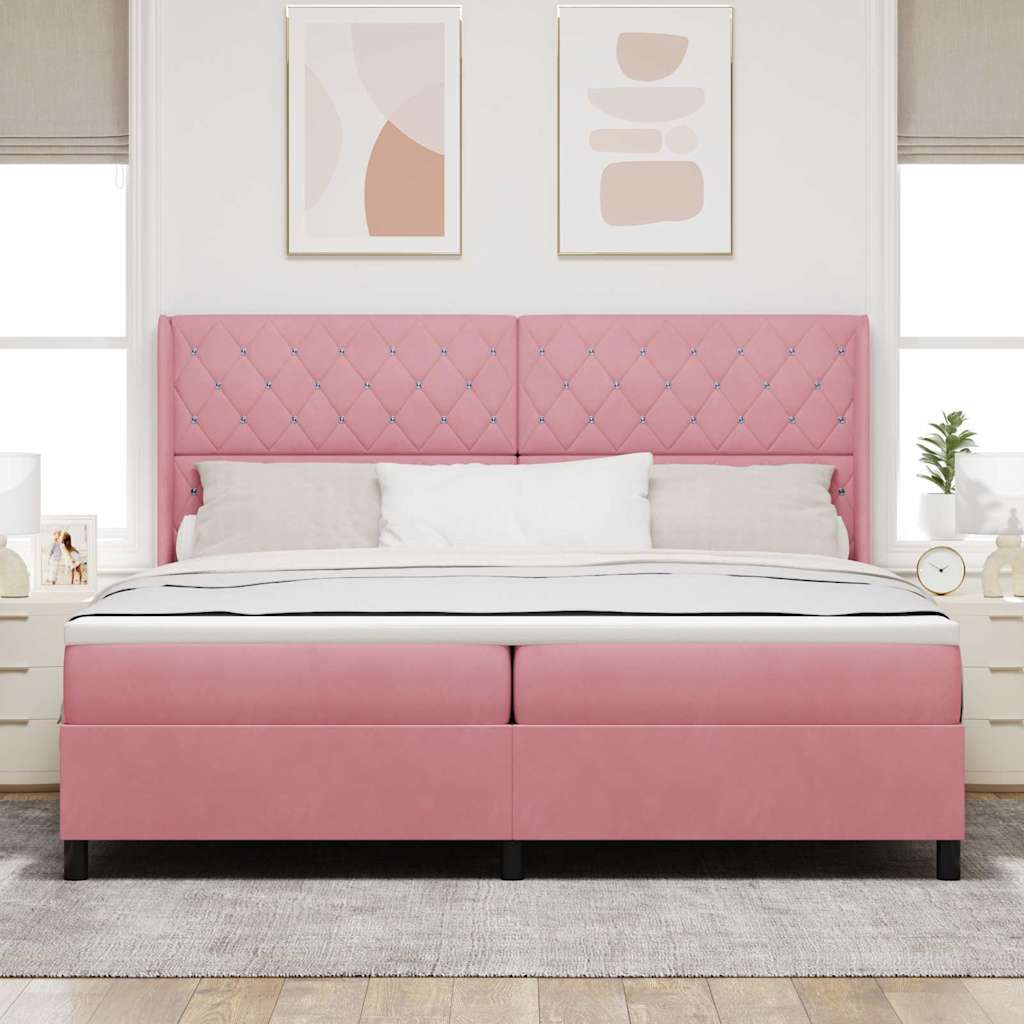 Boxrugós ágy matracmal leddel Rózsaszín 200 x 200 cm Bársony