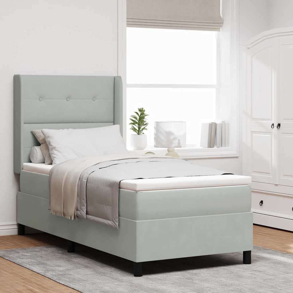 Boxrugós ágy matracmal leddel Világosszürke 90 x 190 cm Bársony