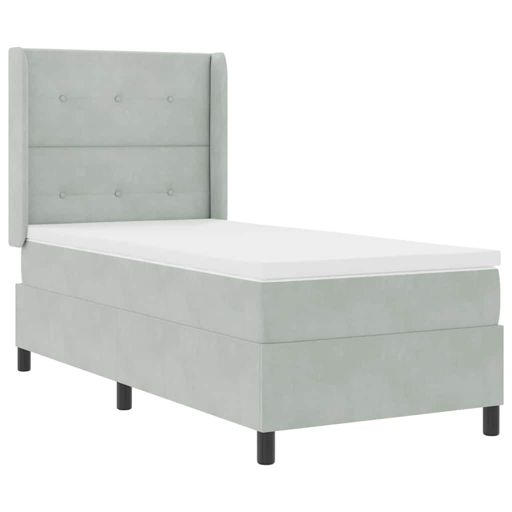Boxrugós ágy matracmal leddel Világosszürke 90 x 190 cm Bársony