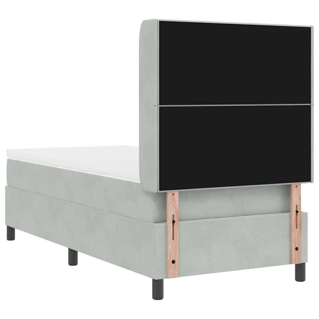 Boxrugós ágy LED szalagokkal Világosszürke 90 x 190 cm Bársony