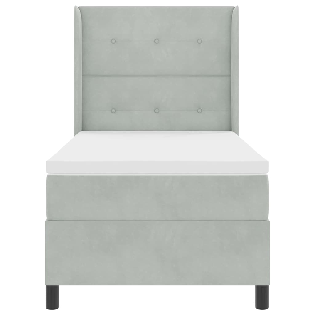 Boxrugós ágy matracmal leddel Világosszürke 90 x 190 cm Bársony