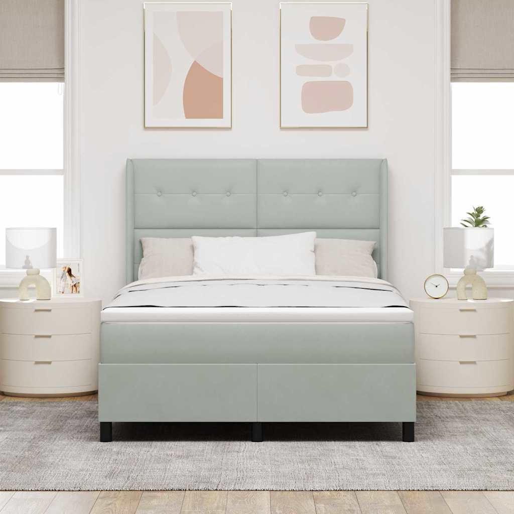 Boxrugós ágy LED szalagokkal Világosszürke 140 x 190 cm Bársony