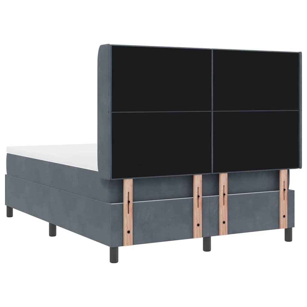 Boxrugós ágy LED szalagokkal Sötétszürke 140 x 190 cm Bársony