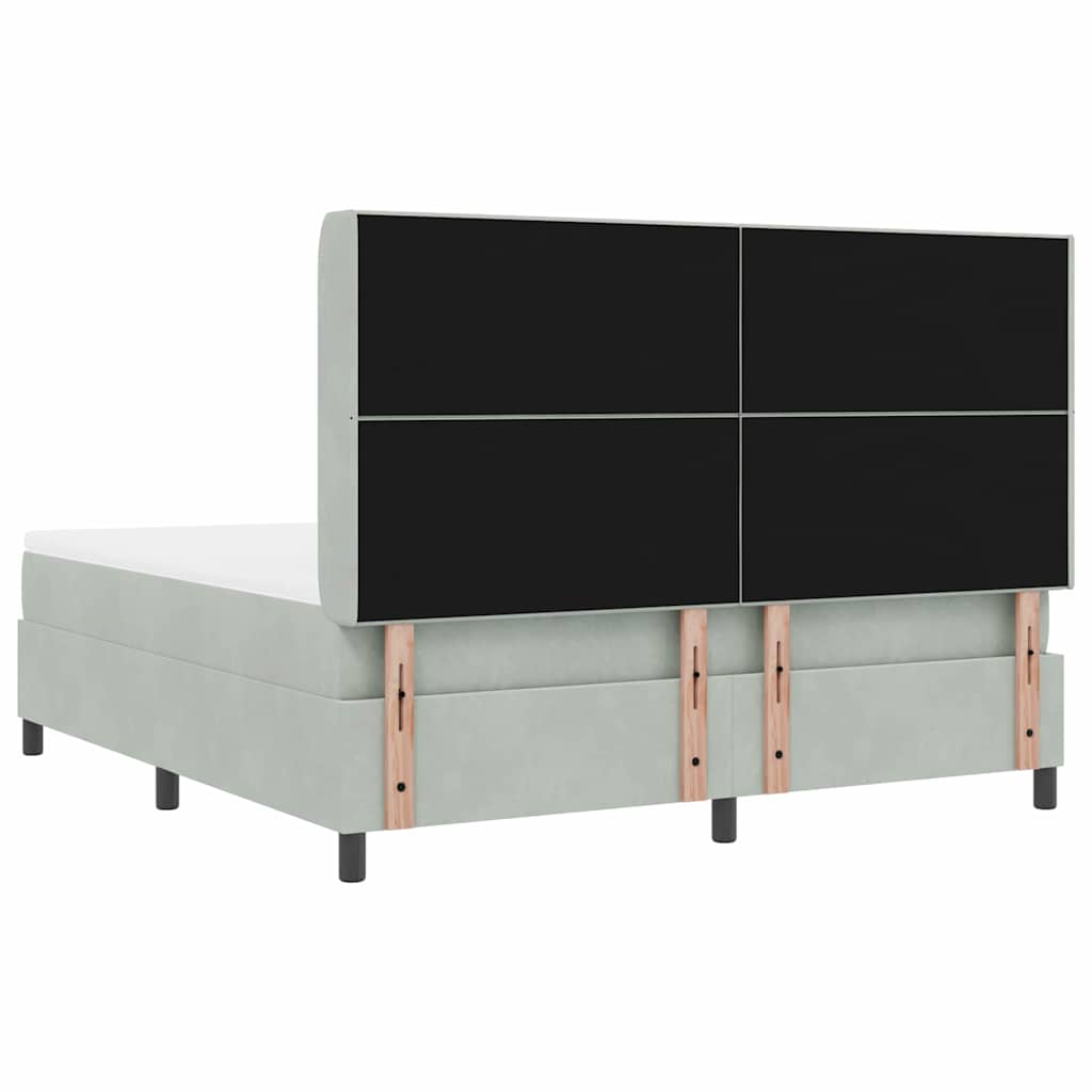 Boxrugós ágy LED szalagokkal Világosszürke 180 x 200 cm Bársony