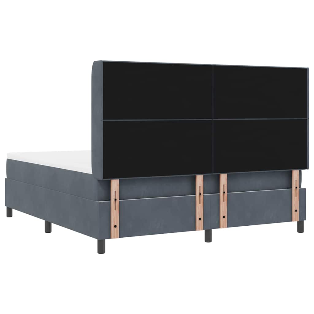 Boxrugós ágy LED szalagokkal Sötétszürke 180 x 200 cm Bársony