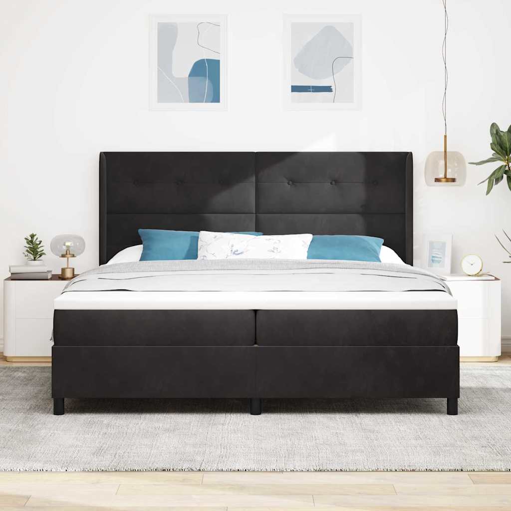 Boxrugós ágy matracmal leddel Fekete 200 x 200 cm Bársony