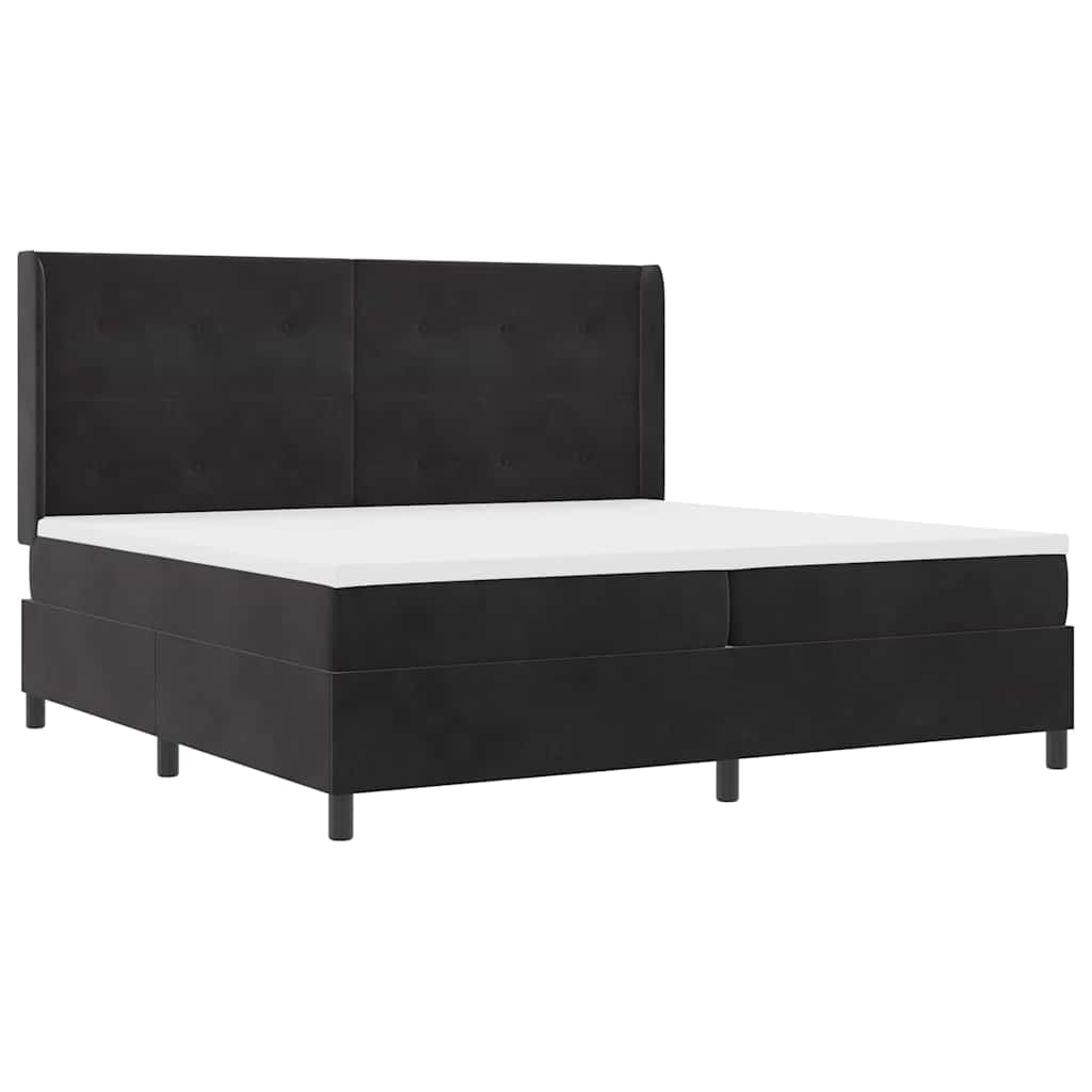 Boxrugós ágy matracmal leddel Fekete 200 x 200 cm Bársony