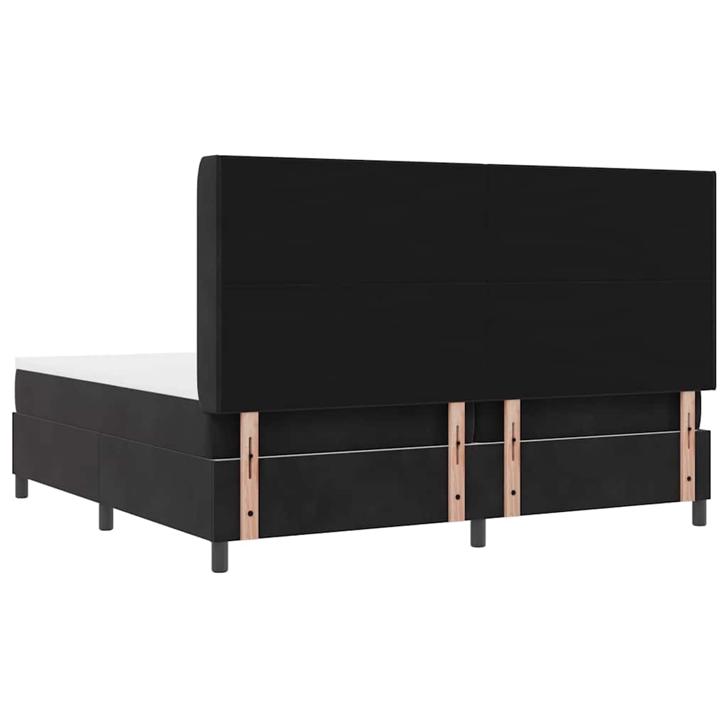 Boxrugós ágy matracmal leddel Fekete 200 x 200 cm Bársony