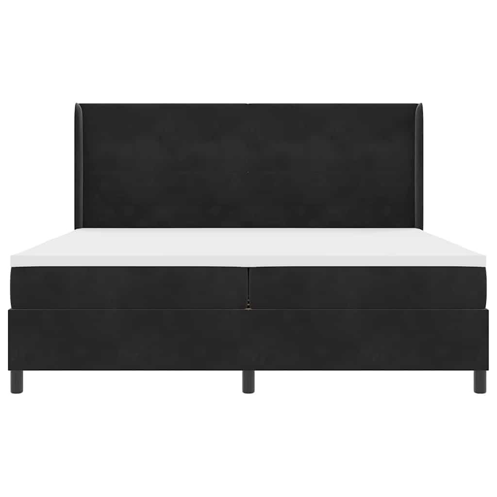 Boxrugós ágy matracmal leddel Fekete 200 x 200 cm Bársony