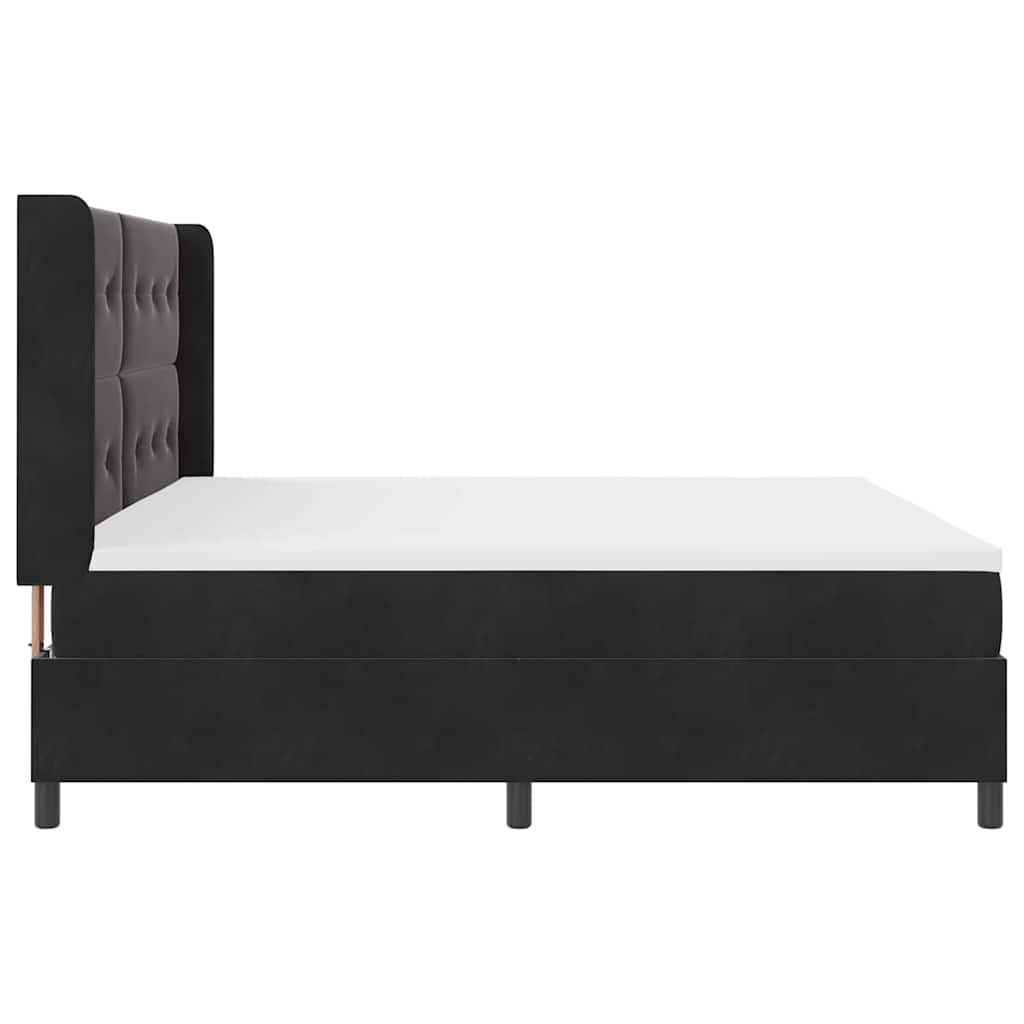 Boxrugós ágy matracmal leddel Fekete 200 x 200 cm Bársony