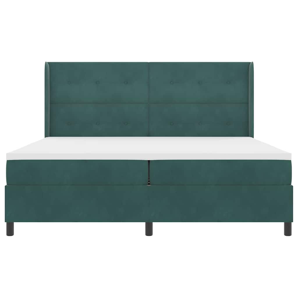 Boxrugós ágy LED szalagokkal Sötétzöld 200 x 200 cm Bársony