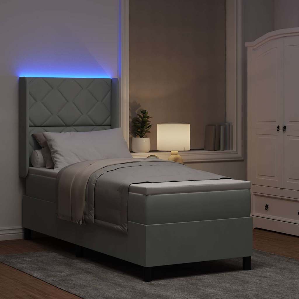 Boxrugós ágy LED szalagokkal Világosszürke 80 x 200 cm Bársony